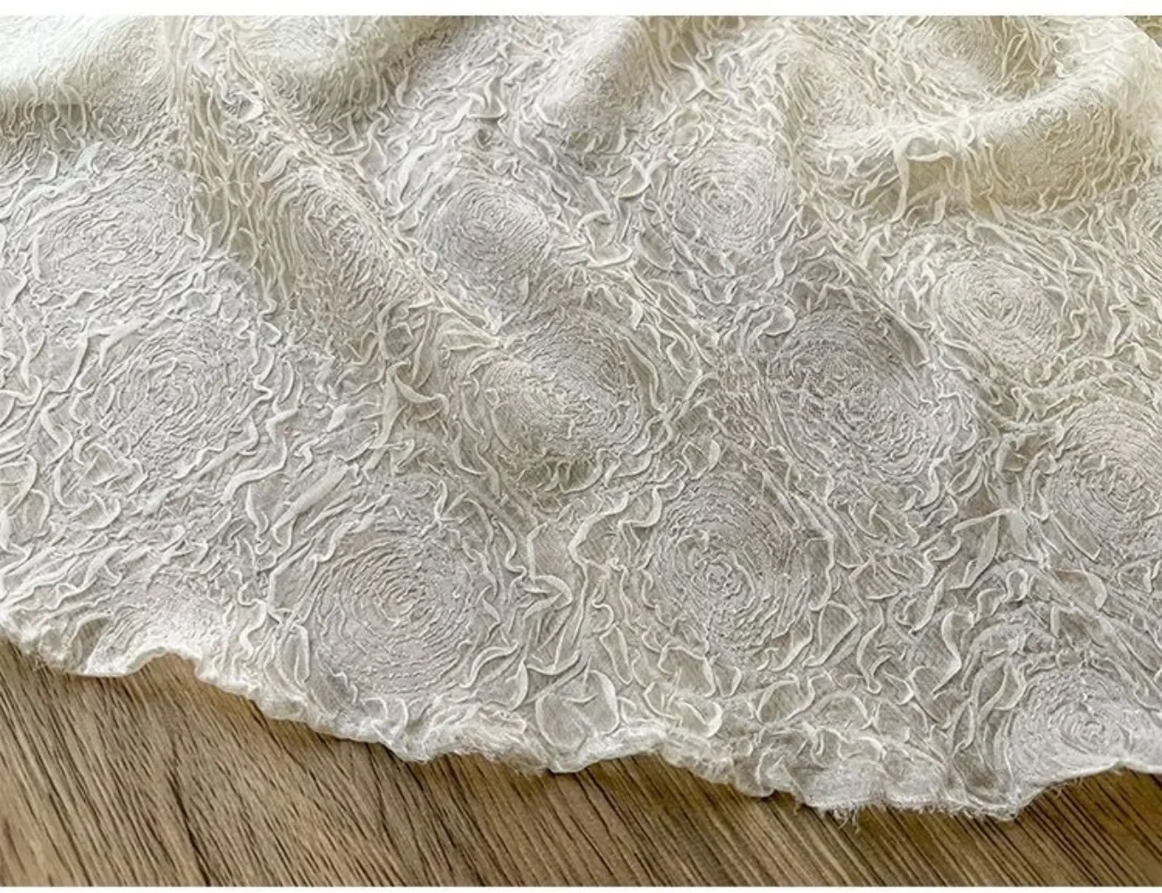 White 3D Rose Embossed Crepe Chiffon Lace Mesh Fabric for Wedding Dress Formal Gown Sheer Textured Net Tulle Material