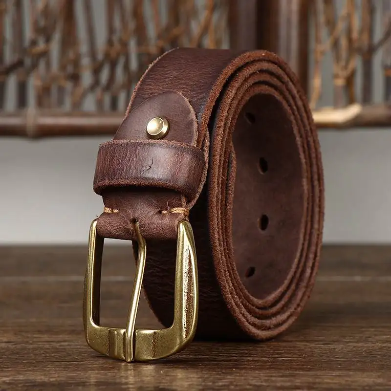 Thickened first layer cowhide belt, genuine leather men's casual retro youth middle-aged vegetable tanned leather belt, jeans