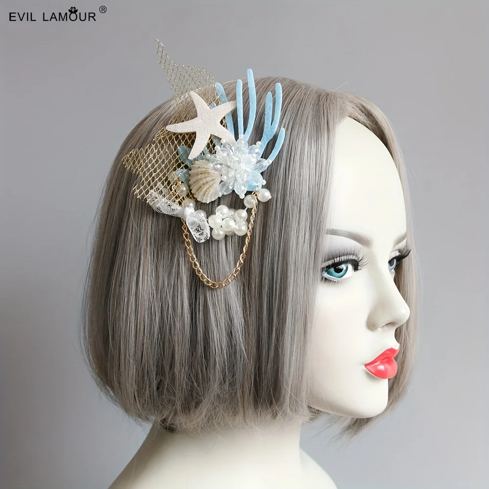 Mermaid series hair accessories, starfish artificial crystal shell coral elements party beachside decorations