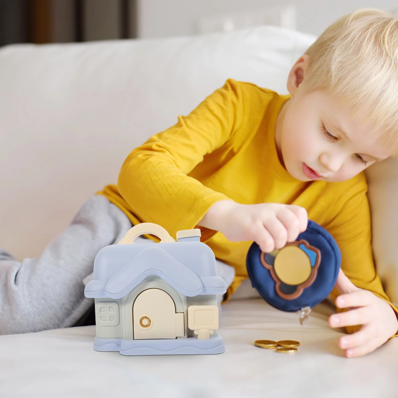 Banco de moedas em formato de casa para crianças, jarra de plástico durável para economizar dinheiro, decoração de mesa, ferramenta de ensino divertida para economizar hábitos
