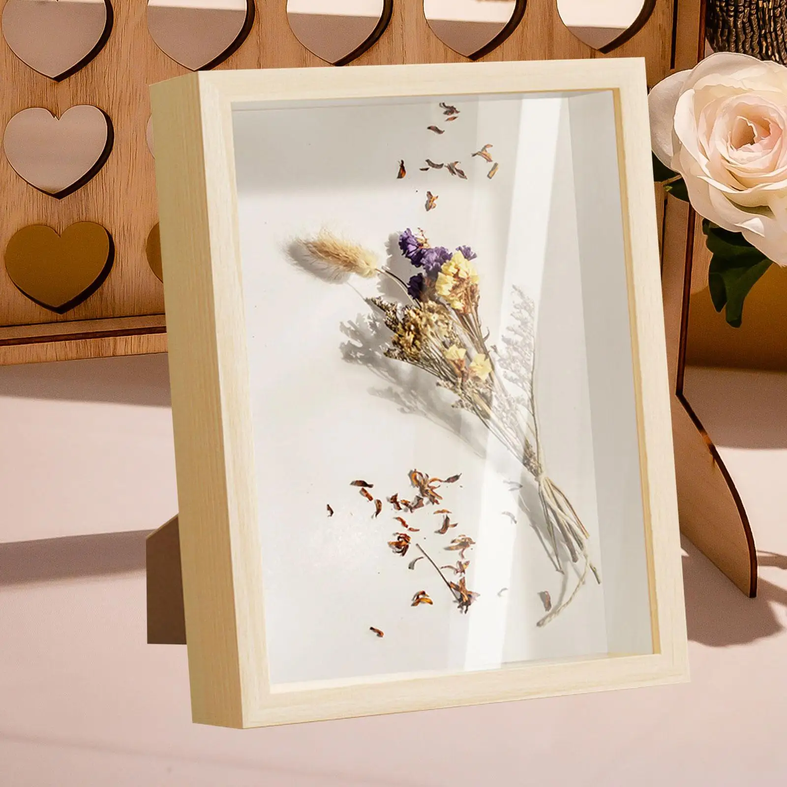 Wood DIY Shadow Box Frame 5cm Deep Photo Frame Dried Flower Display Case for Wedding Photos Artwork Handicrafts DIY Gifts Decor