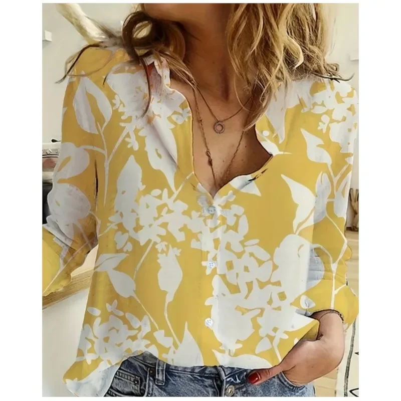 Primavera otoño elegante blusa cómoda patrones estampados florales camisa de manga larga para mujer camisa informal con botones Top de oficina para mujer