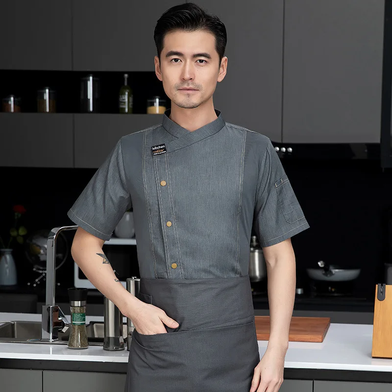 

Short-sleeved hotel chef uniforms for men wholesale, stylish and breathable, suitable for Chinese and Western restaurants, bakin