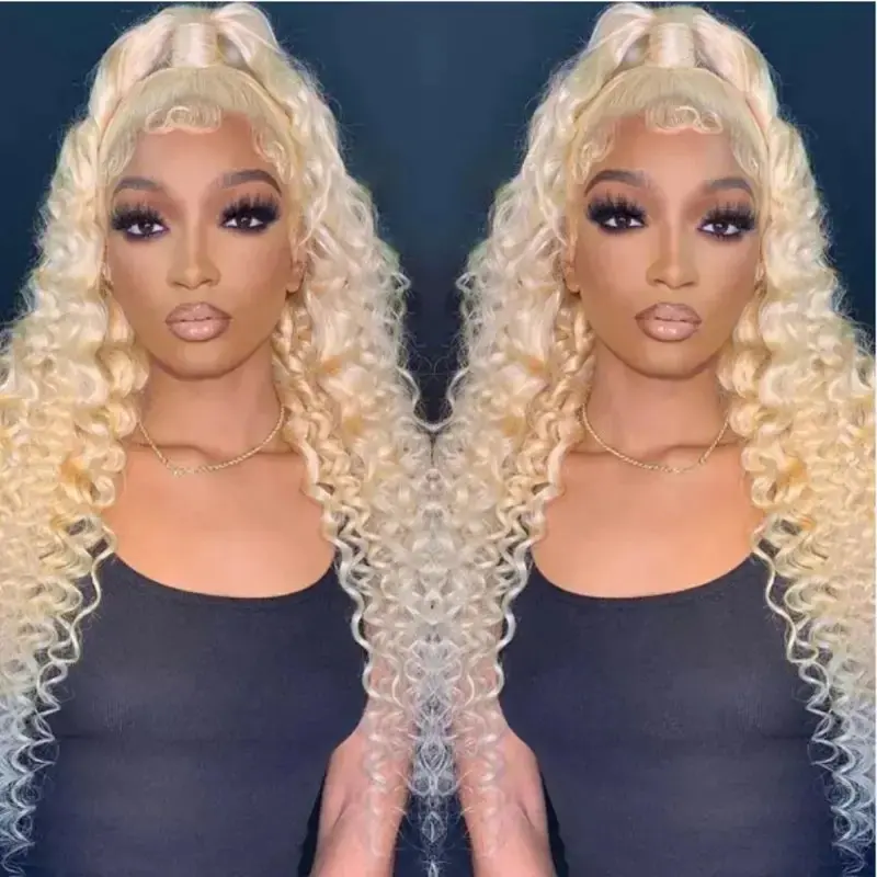 613 Blonde 150 Density 13x6 Lace Front 30 Inches 13x4 Lace Frontal Wig Blonde Deep Wave Glueless Curly  Human Hair Wig