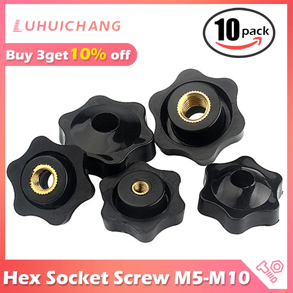 10/5 PCS M5 M6 M8 M10 Plum Hand Tighten Nuts Handle Thread Star Mechanical Black Thumb Nuts Clamping Knob Manual Nuts