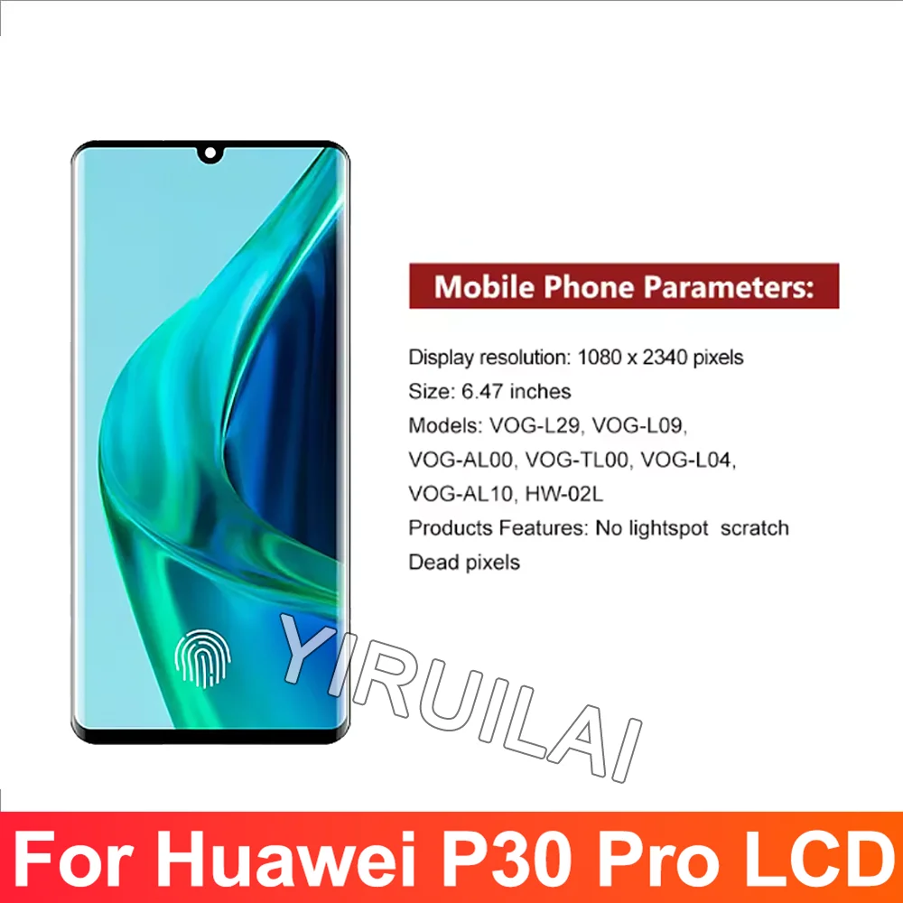 P30 Pro Display Screen with Fingerprints, for Huawei P30 Pro VOG-L29 VOG-L09 Lcd Display Touch Screen Digitizer Replacement