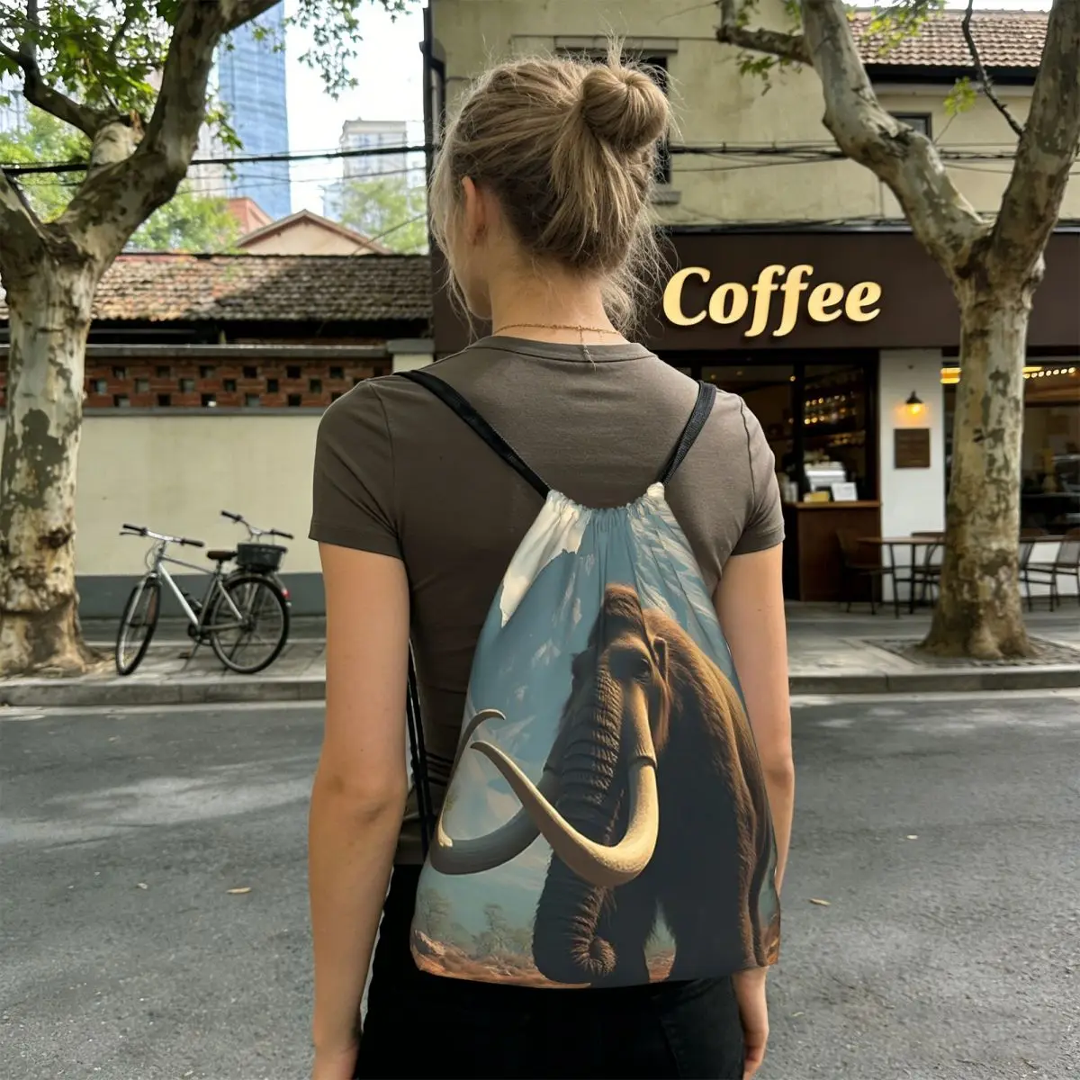

Mammoth Prehistoric Beast Backpacks Portable Drawstring Bundle Pocket Sundries Bag Book Bags for Travel Students
