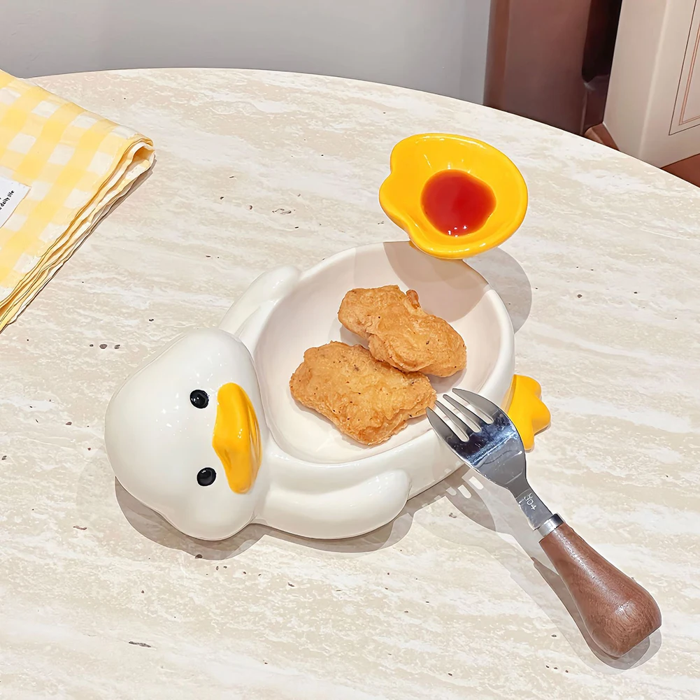 Cute Ceramic Ducks Bowl Small Appetizer Plates Set Heat Resistant Kitchen Tabletop Decor Party Snacks Serving Kids Tableware
