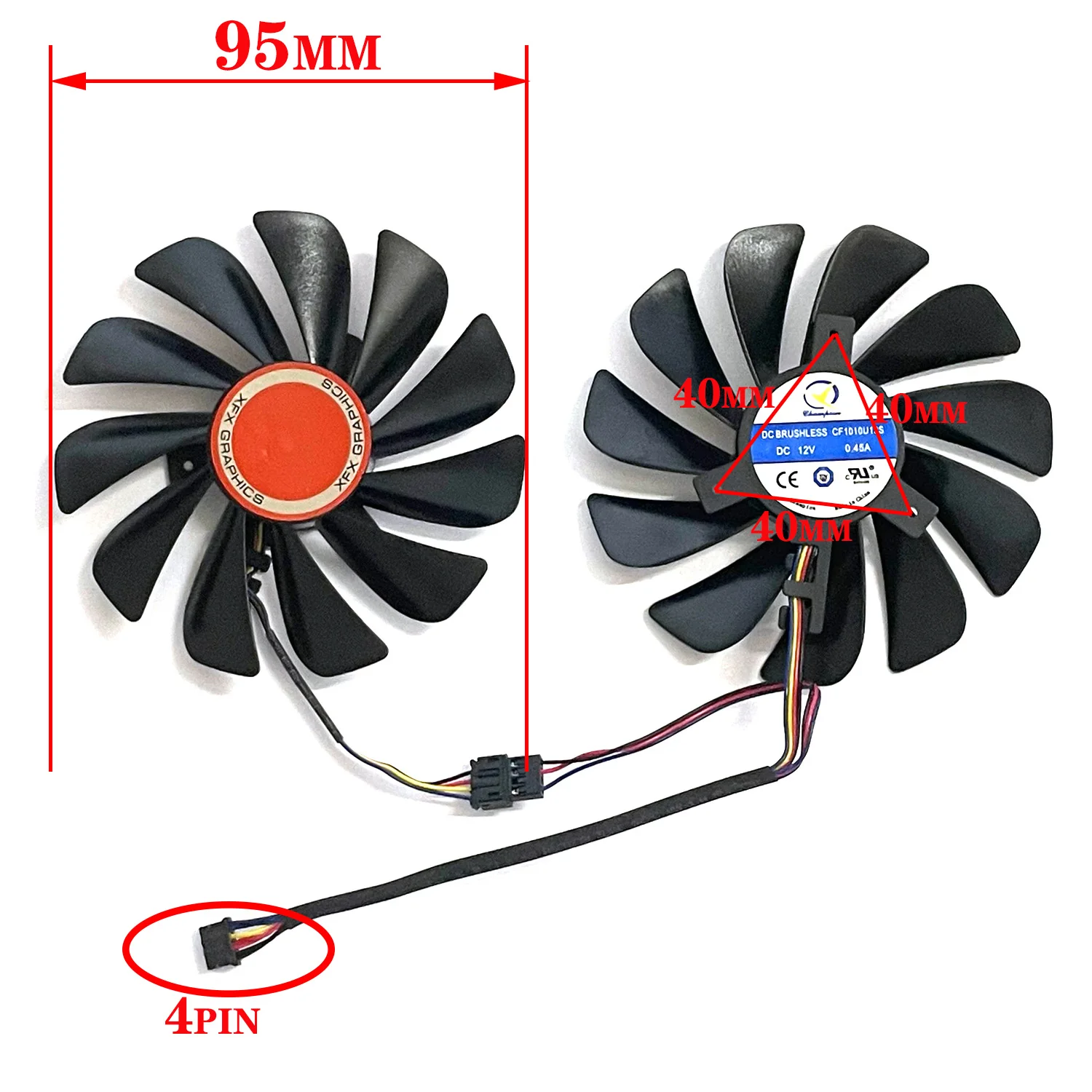 Brand new 95MM FDC10U12S9-C CF1010U12S CF9010H12S 4PIN XFX RX580 GPU cooler fan for his RX 590 580 570 graphics card cooling