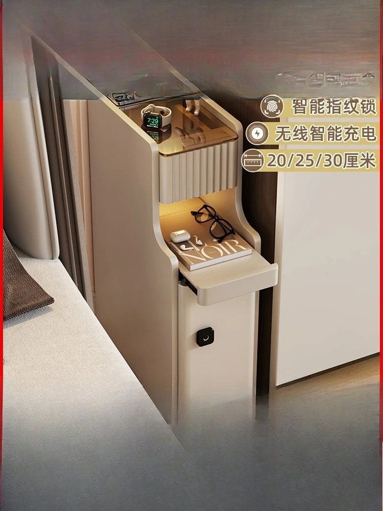 

Smart bedside table Small very narrow bedroom with lamp Bedside rack Mini rechargeable multi-function safe