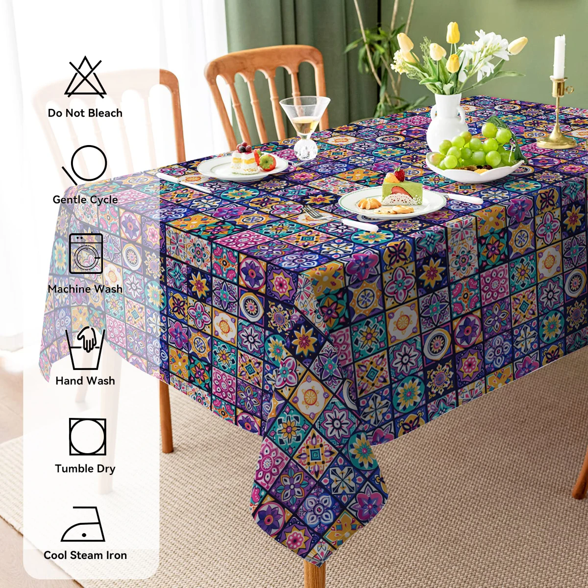 Bohemian Mandala Geometry Washable TableCloth for Wedding Party Dining Banquet Decoration Luxuriou Table Table Protector Cloth