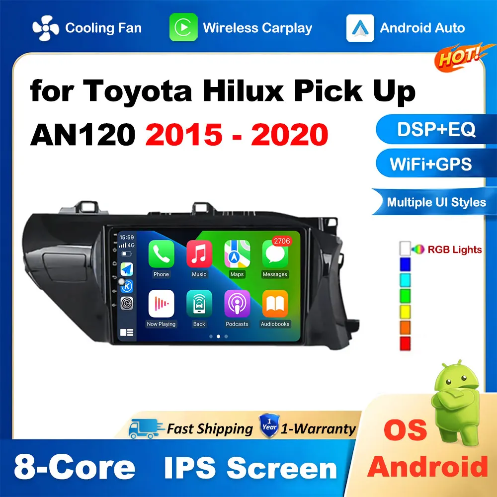 

Right Hand Drive for Toyota Hilux Pick Up AN120 2015 2016 - 2020 GPS DSP Stereo Bluetooth Head Unit Wireless Carplay Accessories