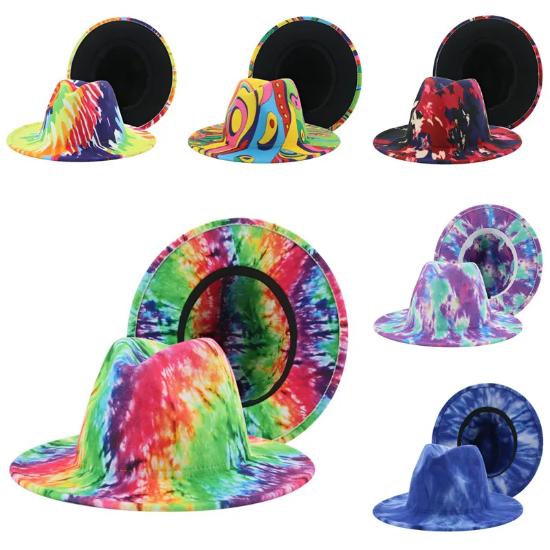 Hats for Women Fedoras Hats for Men Winter Autumn Women Hats Tie Dye Fascinator Party Hat Gradient Derby Red Sombreros De Mujer