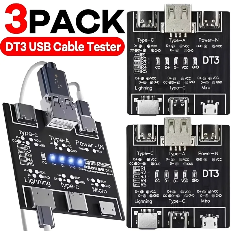 1/2/3Pcs DT3 USB Tester Data Cable Detection Board for iOS Android Micro Type-C Short Circuit on-Off Switching Test Board Tool