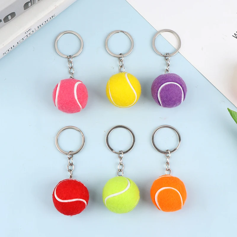 Cute Sport Mini Metal Tennis Ball Keychain 6 Color Pendant Car Keyring Sports Key Chain For Teenager Fan Love Sports Gifts