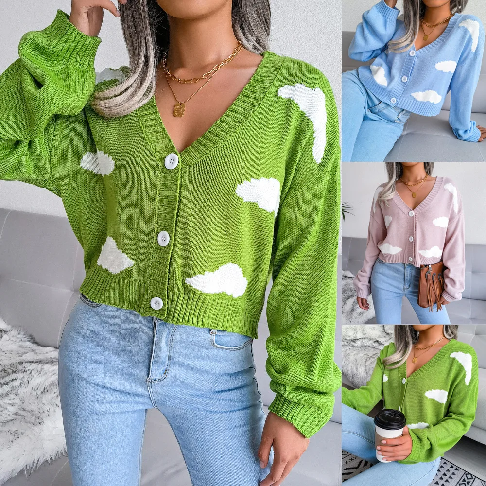 

Autumn Winter New Sle Women's Knitted Open Cardigan Sweater Cloud White Independent Station Cross Border Faion Clothing