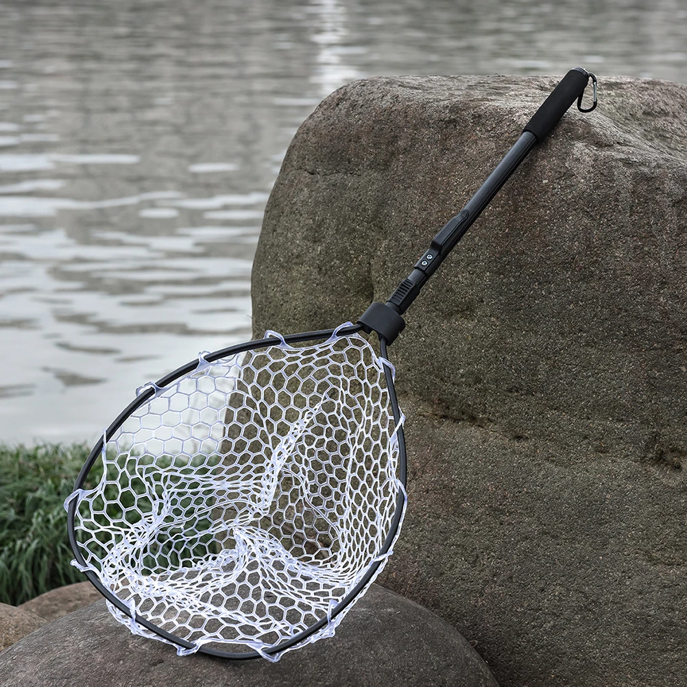 

Foldable Fishing Net Nets Durable Nylon Hexagonal Fabric Retractable Aluminum Rod Non Slip Waterproof Coating Fish