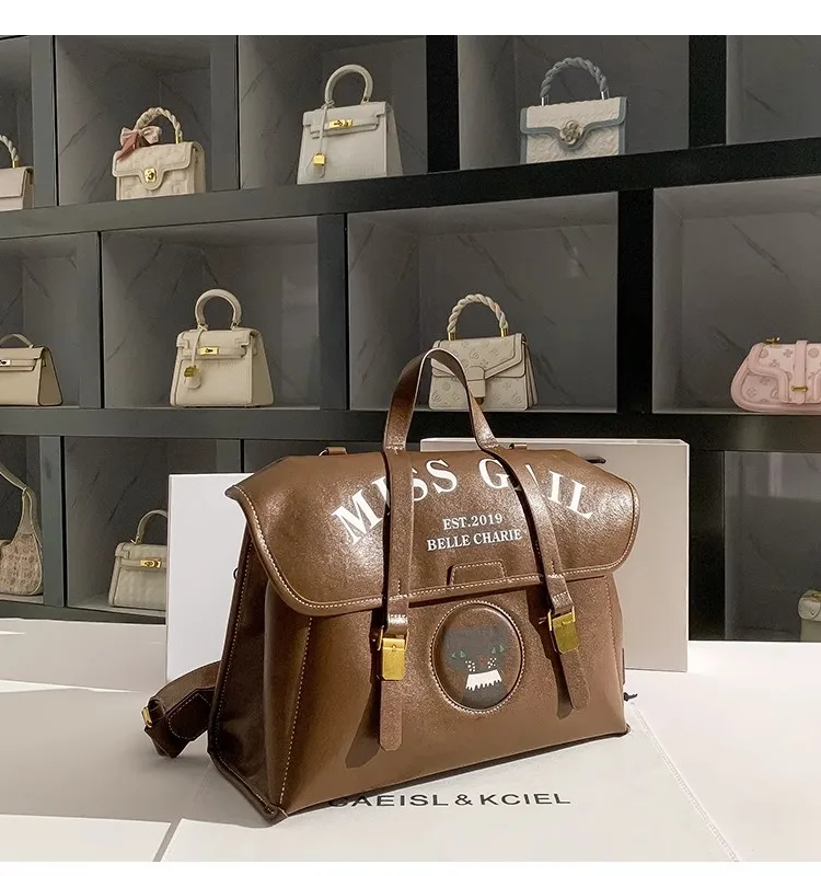 High Quality Textured PU Shoulder Bag Retro Brown Color Fashion Backpack Large Capacity Women Handbag Female Travel Bag