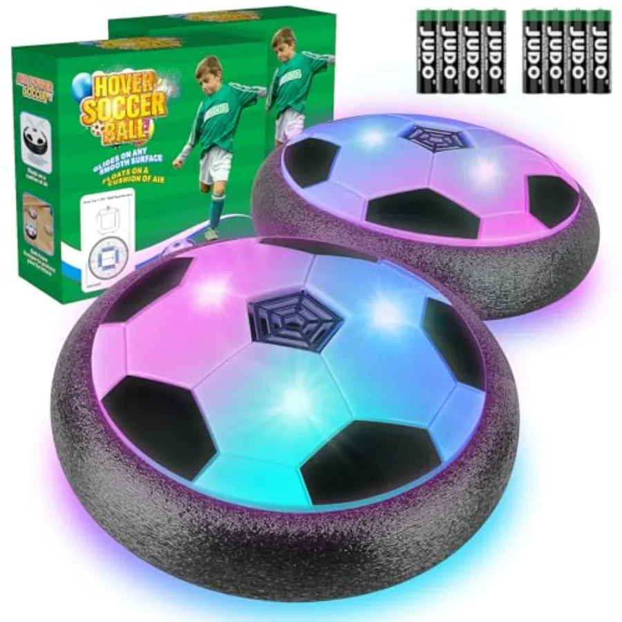 

2 Pack Hover Soccer Ball with 8 Pcs Batteries, Air Floating Soccer Toy with LED Lights and Foam Bumper, Indoor Games for 4-8-12