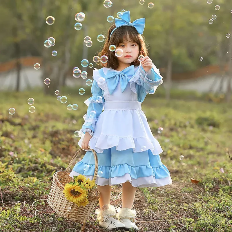 Umorden śliczne Lolita pokojówka kostium sukienka Wonderland Alice Cosplay dla nastoletnich dziewcząt dziewczyna kobiety Halloween niebieski OA3786