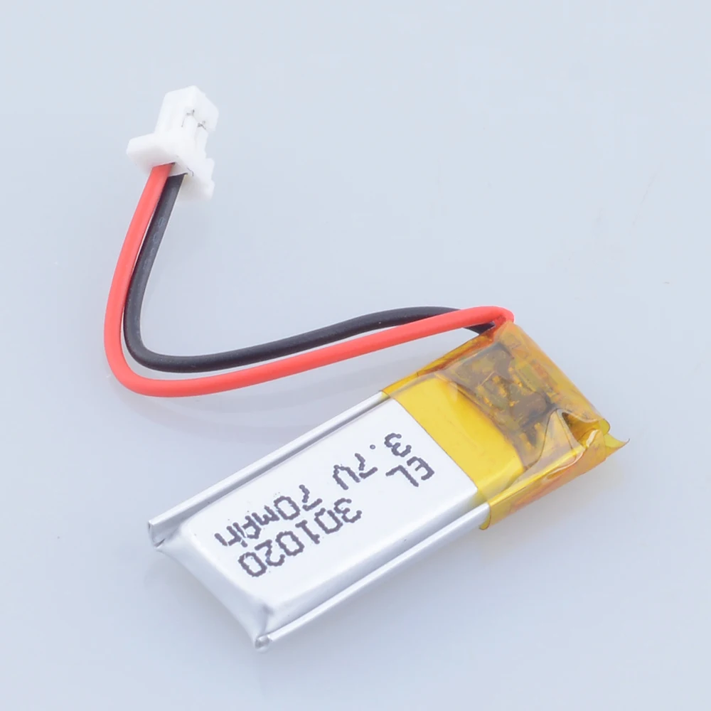 3.7 فولت 70 مللي أمبير 301020   بوليمر يبو ليثيوم بطارية JST 2Pin 1.0 مللي متر موصل لسماعات الرأس سمّاعات بلوتوث نظارات ثلاثية الأبعاد