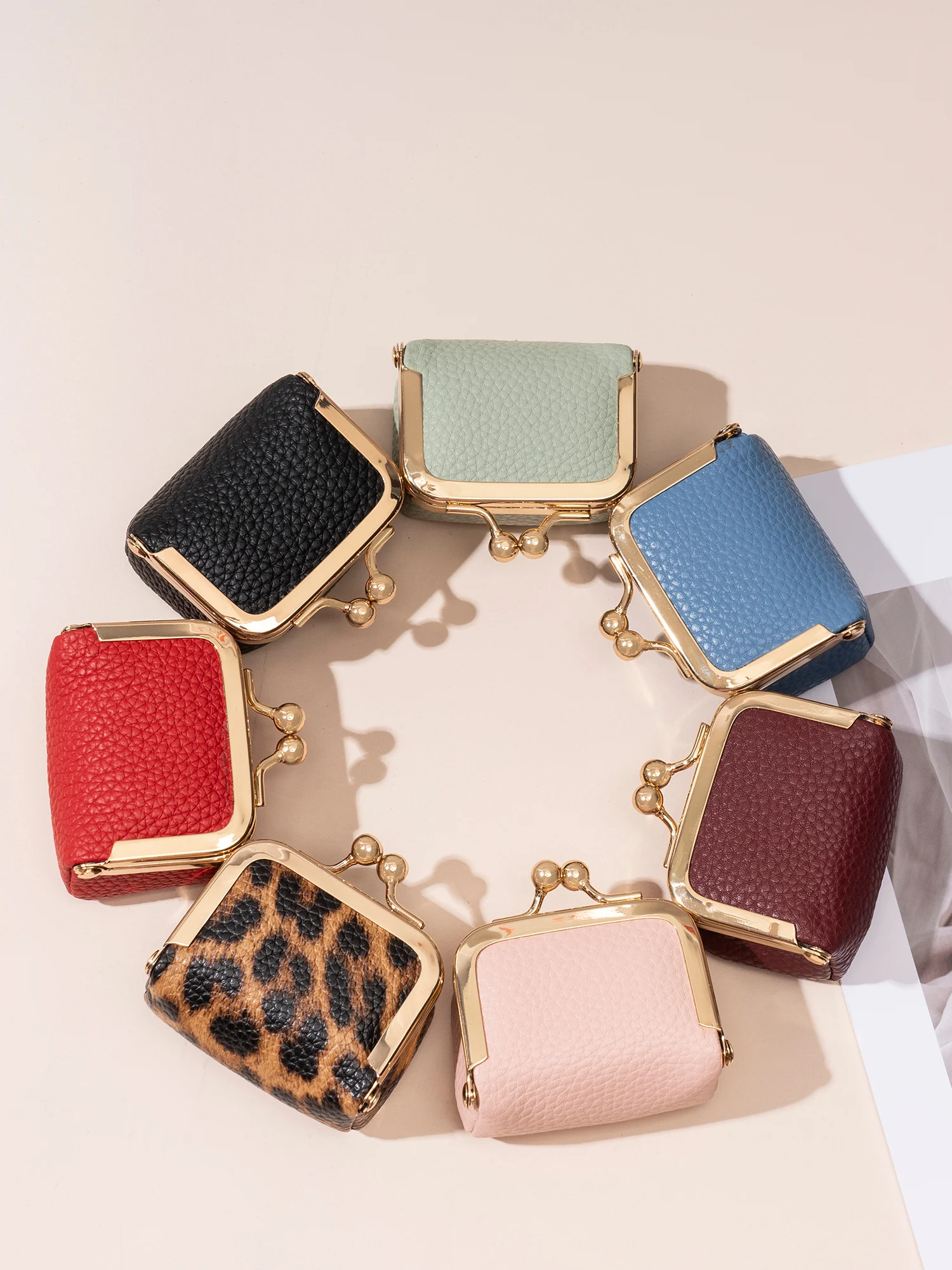 New mini women's solid color PU leather jewelry box can store rings necklaces earrings portable coin purse with kiss clasp image 4