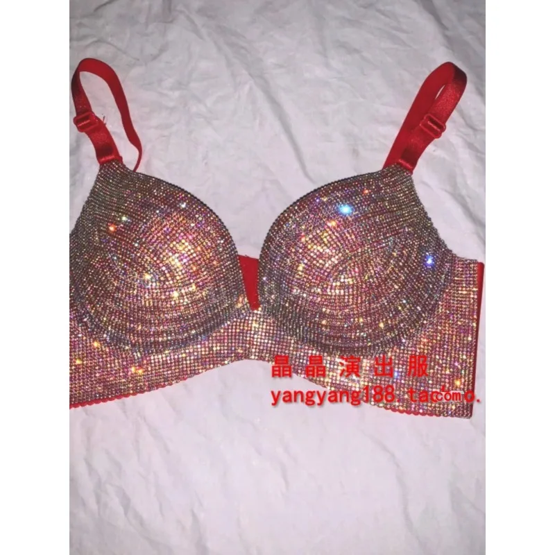 

Customized Female Singer Steel Tube Performance Water Sparkling Bright Handmade Hot Pressing Diamond Stage No Trace Holder Bra