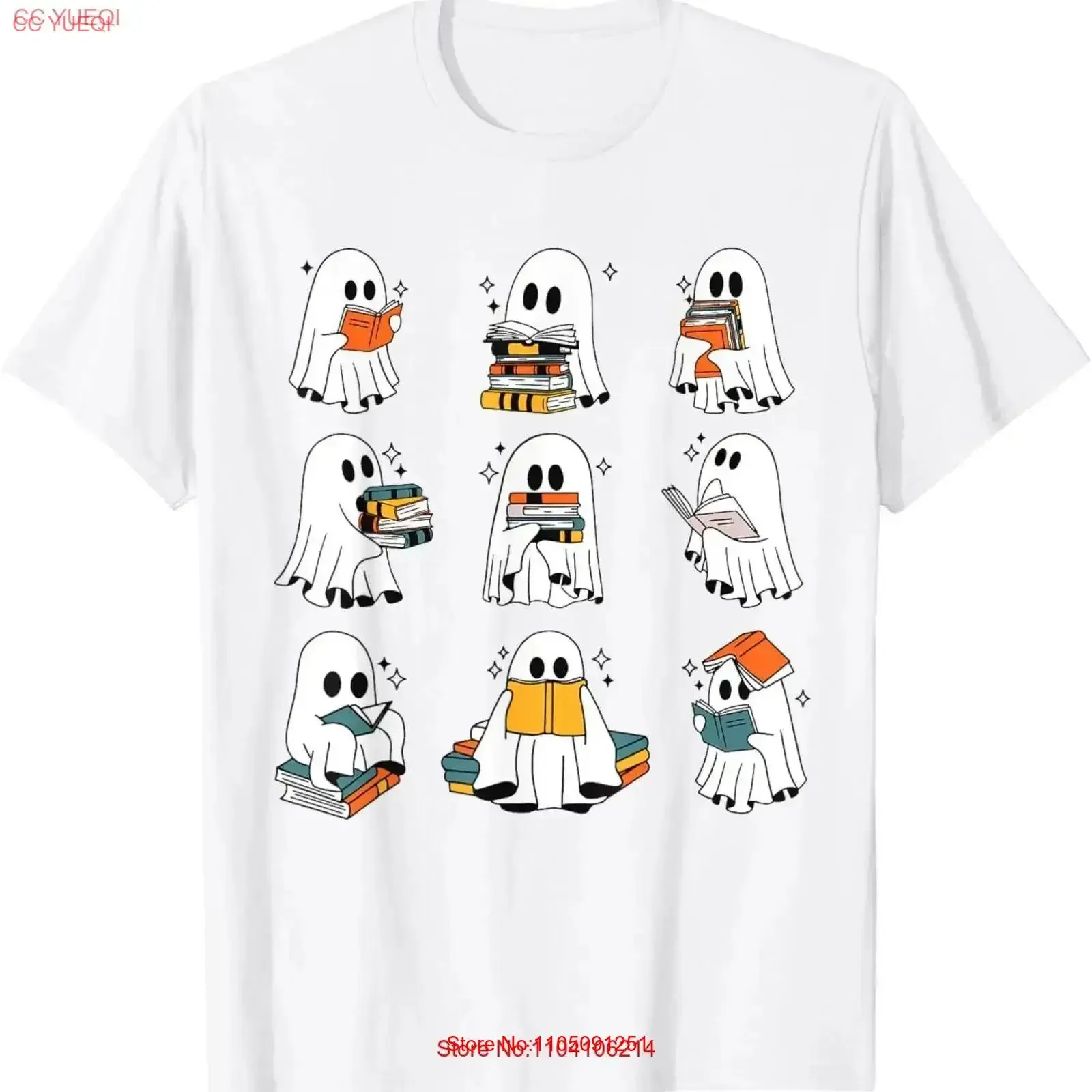 Funny Ghost Book Reading Halloween Books Lover Teacher Kids T Shirt vintage Washed Stylish Slightly designer clothes Versatile