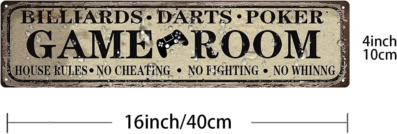 ICRAEZY Billiards Darts Poker Game Room Door Sign House Rules No Cheating No Fighting No Whinng Vintage Wall Signs Decor 4x16 In