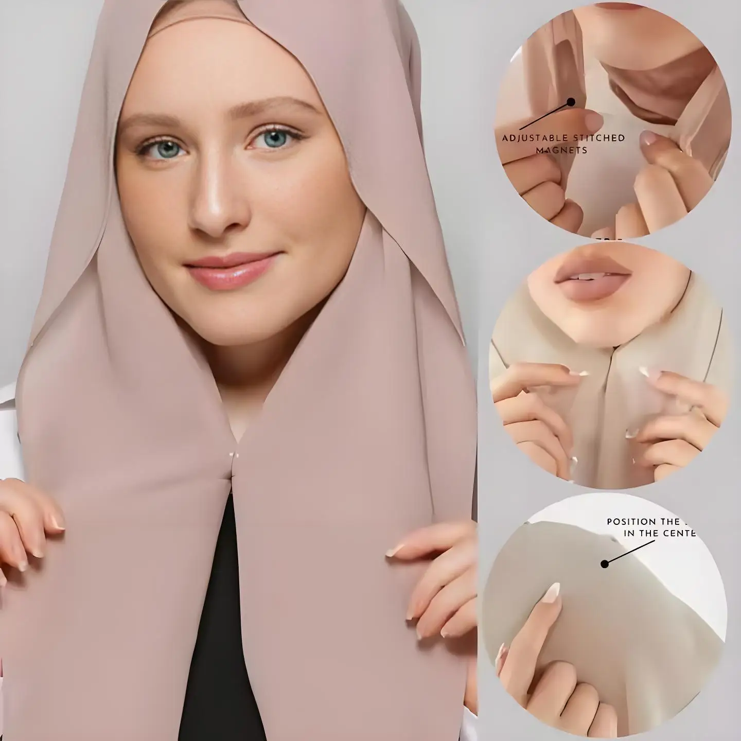 New Lazy Chiffon Hijab with Magnetic Closure, Non-Slip Versatile Solid Color Malaysia Scarf for Women Easy Wear