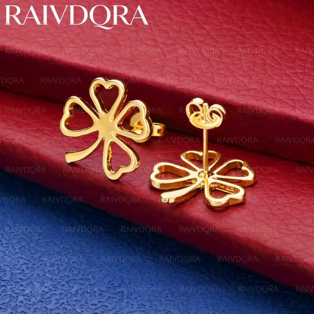 18K Gold Plated Hollow Four Leaf Clover For Women Fashion Classic Jewelry Charm Party Wedding Accessories