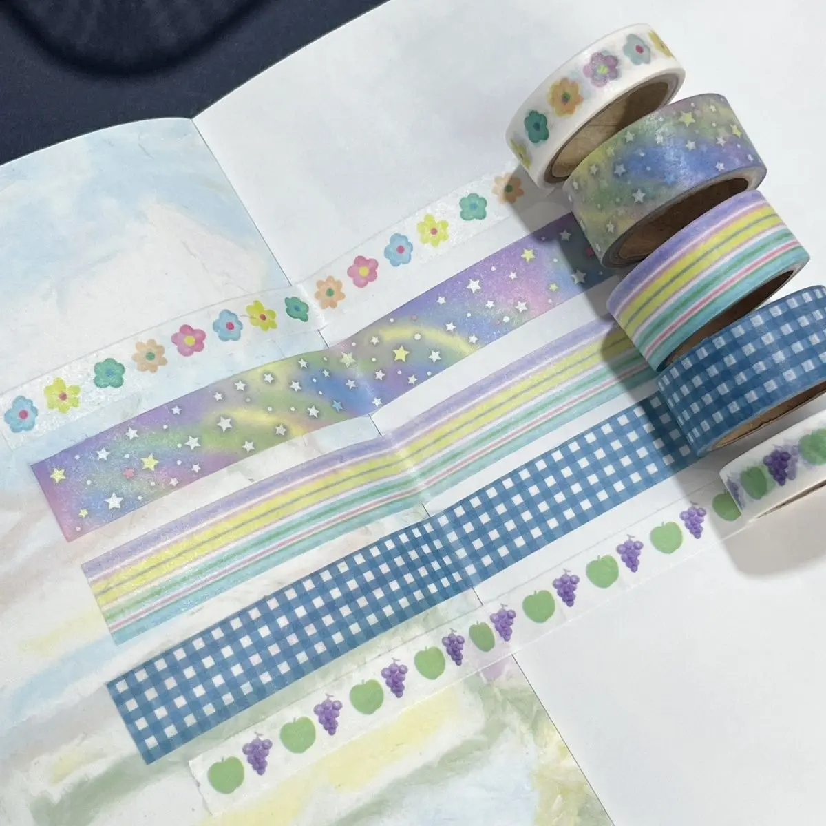 1/5Pcs Korean Aesthetic Washi Tape Set Floral Fruit Star Plaid Pattern for Scrapbook Journal DIY Craft Decoration Supplies