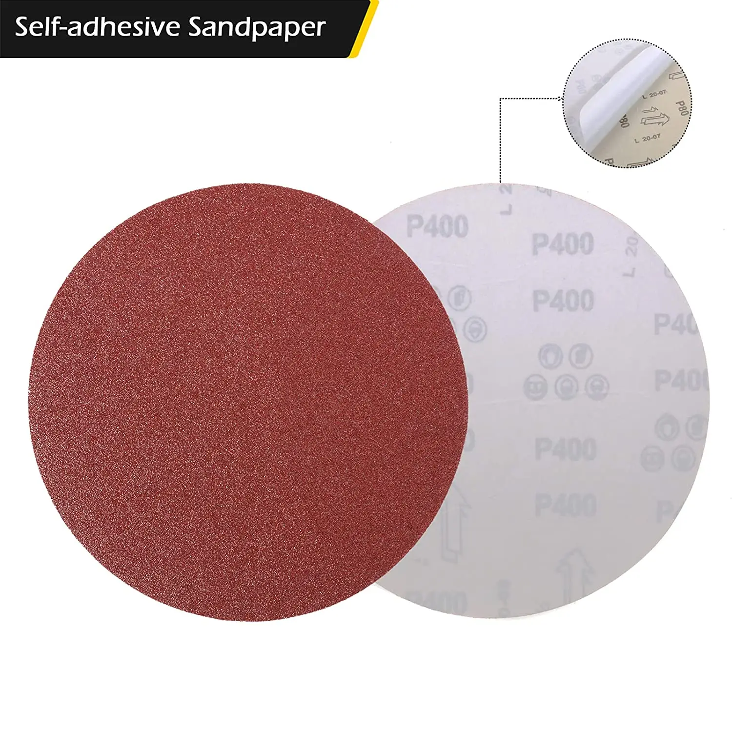 20Pcs 8 인치 샌딩 디스크 셀프 스틱 샌드페이퍼 PSA 표면 샌딩 시트 디스크 앵글 그라인더 60-800 그릿