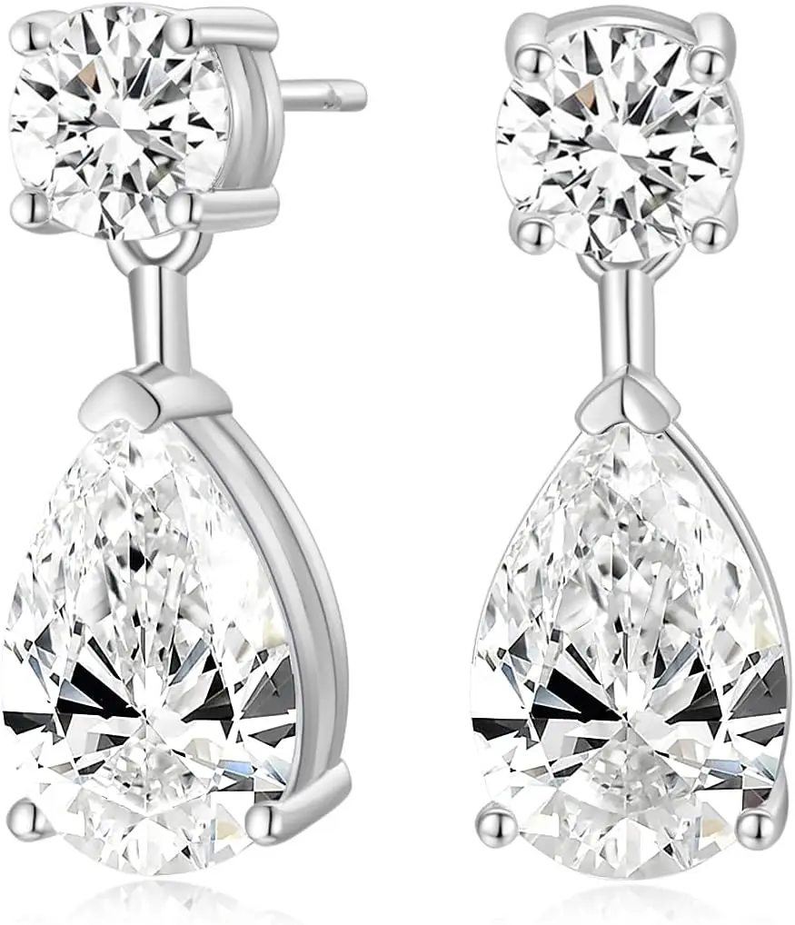 

Teardrop Bridal Earrings for Women Cubic Zirconia Dangle Crystal Wedding Earrings 925 Sterling Silver