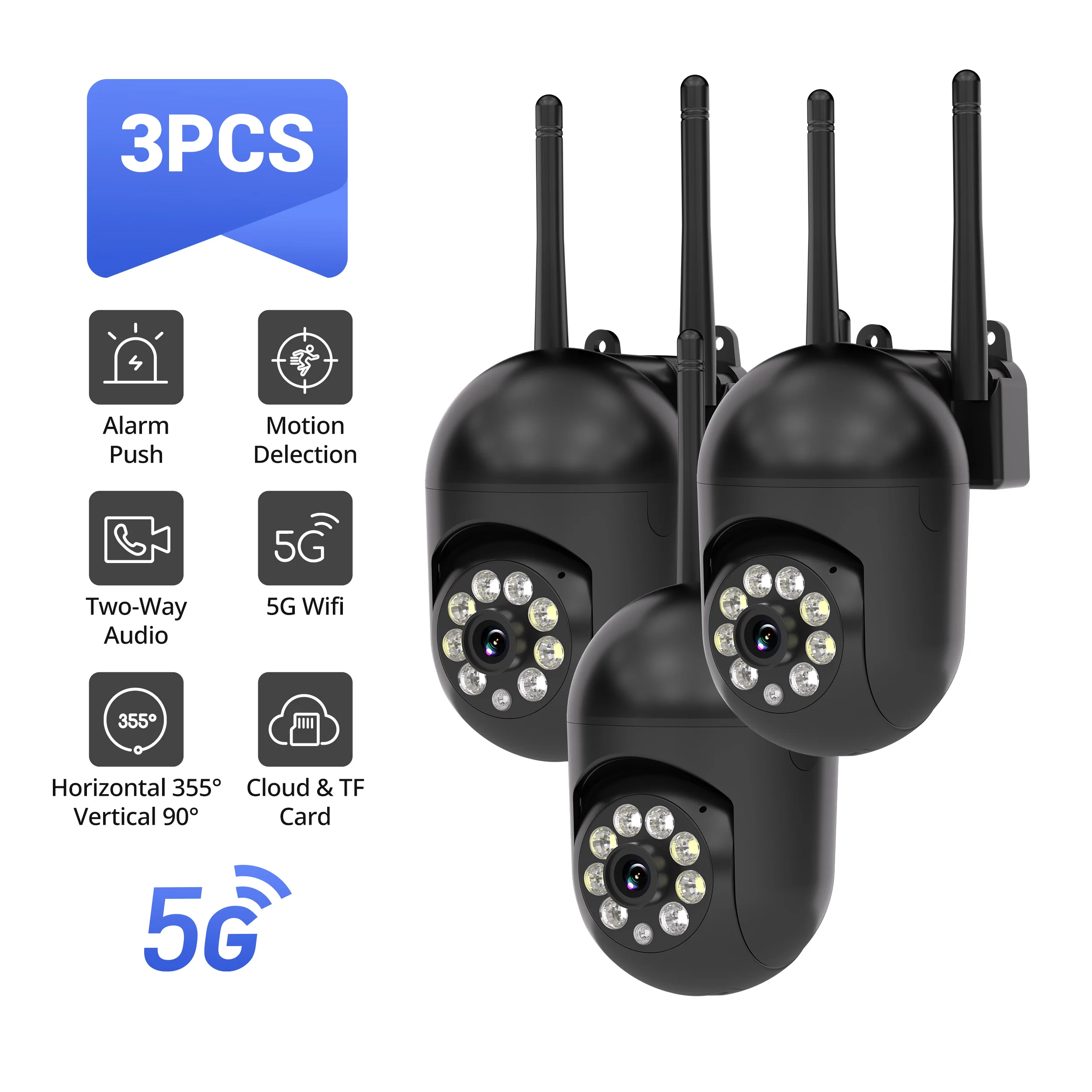 3 قطع كاميرا مراقبة لاسلكية 1080 بكسل عالية الدقة داخل/خارجية، تطبيق Ease Life، رؤية ليلية ملونة، صوت ثنائي الاتجاه، 360 درجة ° عموم/إمالة/تكبير #1