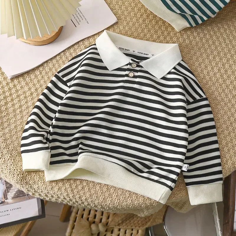 Boys Polo Shirts Autumn Winter Tops for Kids Long Sleeve Children T-shirts Stripe Girls Blouse Baby Tees Toddler Outfits