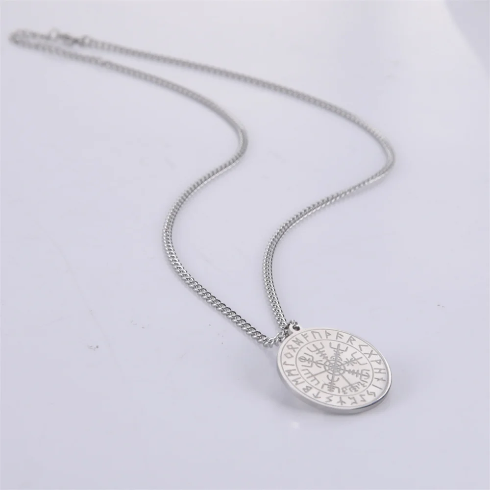 EUEAVAN Vintage Vegvisir Compass Necklaces for Men Stainless Steel Nordic Odin Runes Pendant Necklace Classic Amulet Jewelry