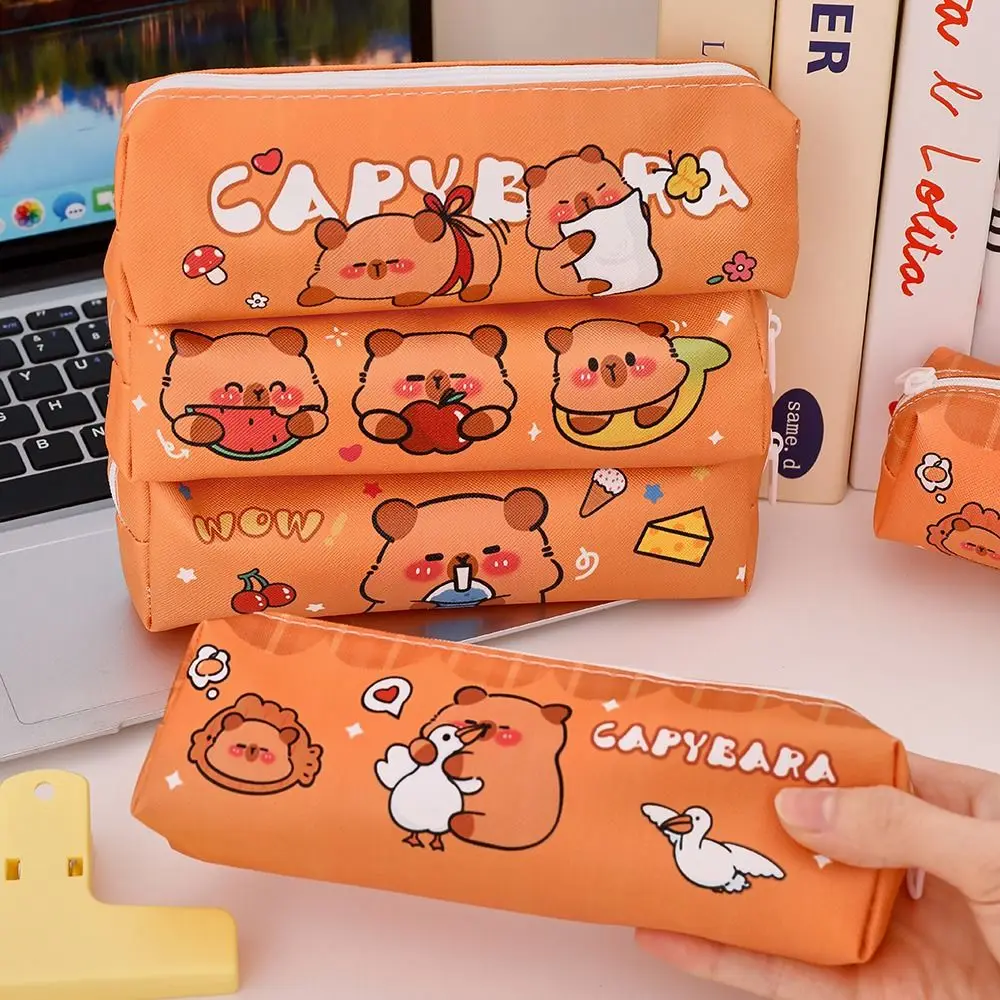 Durevole borsa per penne in PU con cerniera design capibara astuccio per matite borsa per cancelleria impermeabile regalo