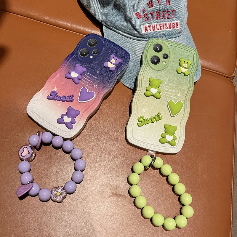 

For OPPO Realme 9 4G Phone Case 3D Cute Cartoon Animal Fashion Soft Silicon Sport Hand Strap Bracelet Back Cover