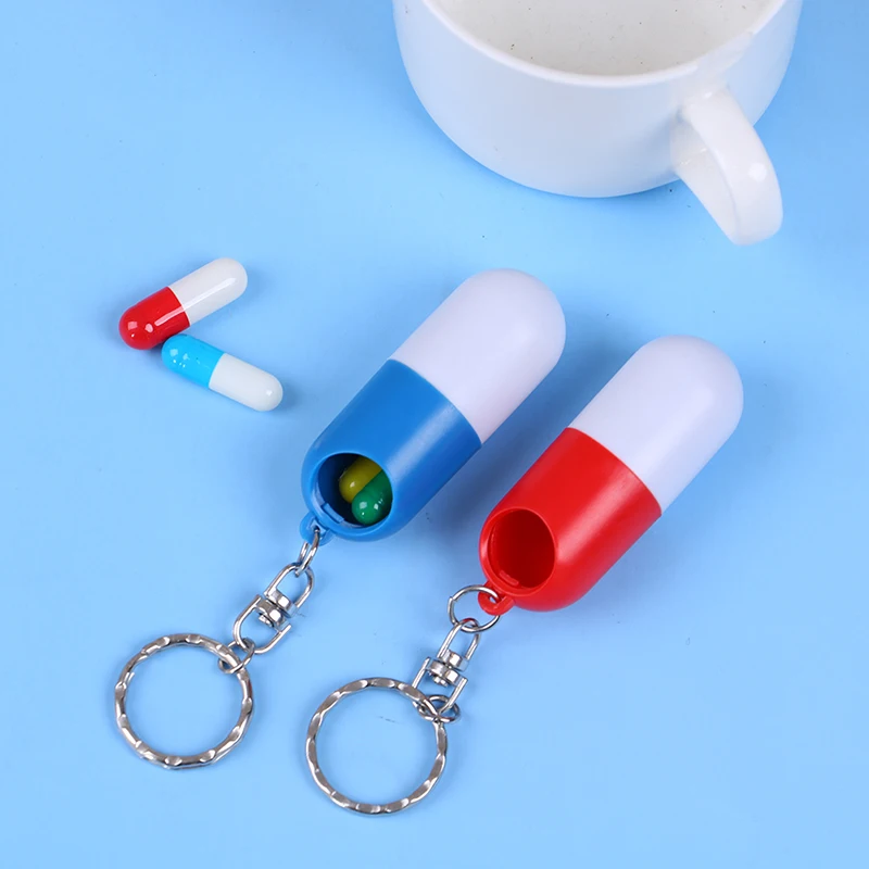 Portable Capsule Shaped Travel Pill Box Medicine Case Drug Container Key Chain