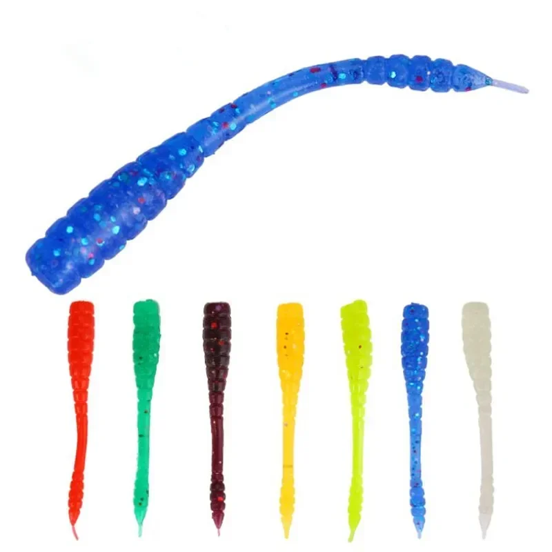 50 Pcs Earthworm Soft Bait Fishing Lure 0.4g/4.5cm Luminous Topwater Silicone Sea Fishing freshwater Bass Artificial soft Lure