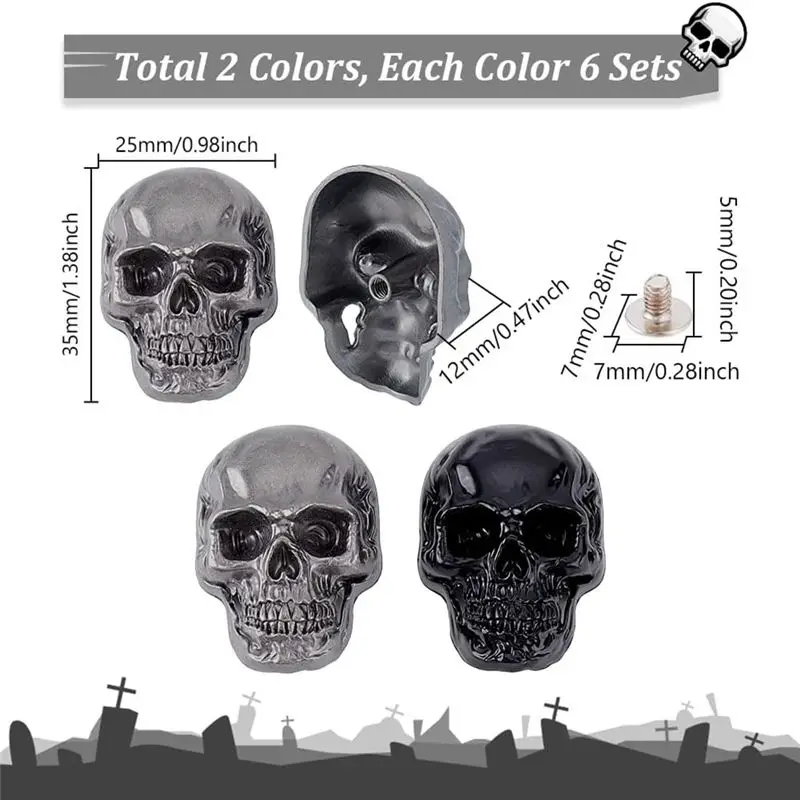 مجموعة TEXU مكونة من 12 ترصيعًا خلفيًا على شكل جمجمة لصناعة الجلود ومسامير جمجمة فاسق وأبازيم زخرفية معدنية