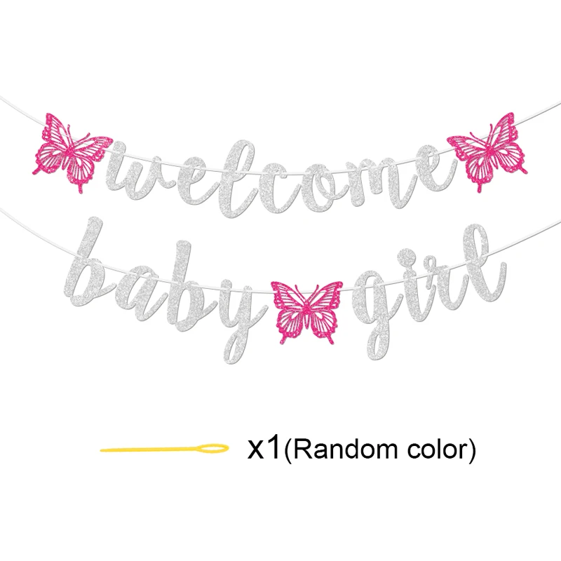 YOMDID Willkommen Baby Banner Glitzer Schmetterlinge Party Banner Papier Banner für Babyparty und Geburtstagsfeier Partyzubehör – Detail 8