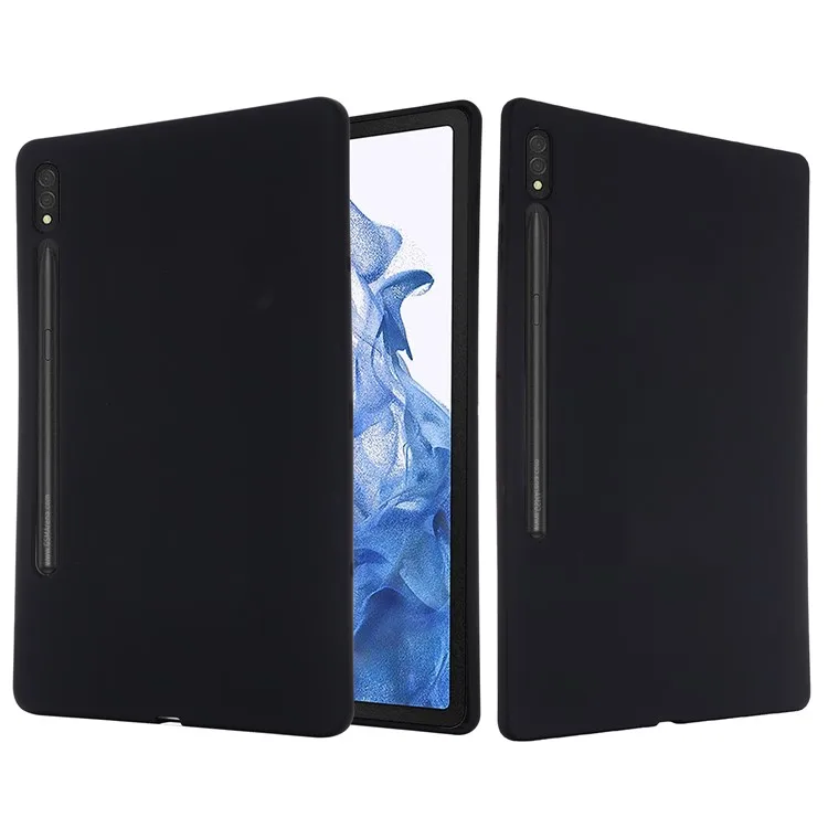 

For Samsung Galaxy Tab S9 Ultra Liquid Silicone Case Microfiber Lining Tablet Cover - Black