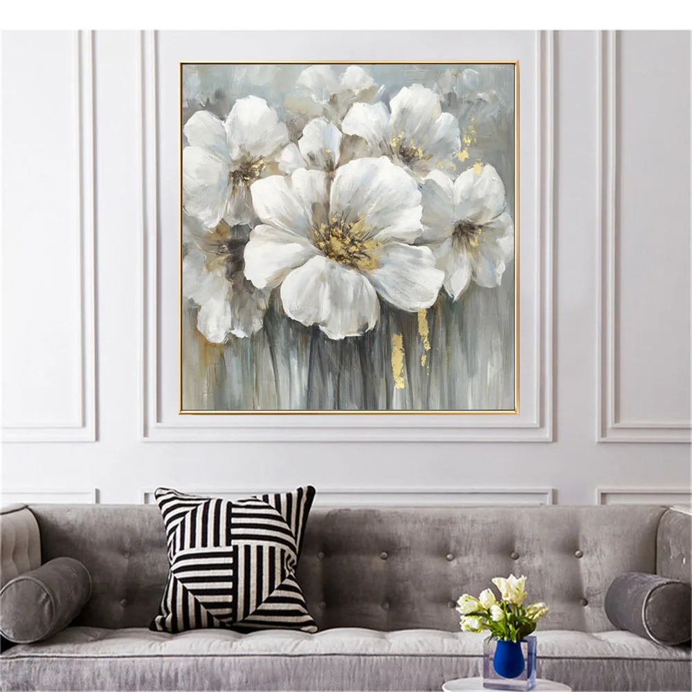 100% Handmade Nordic Art Knife White Flower Large Size Beautiful Artwork Abstract Canvas Oil Painting Decor Living Room Bedroom