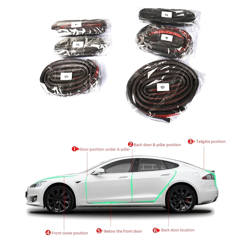 دائم-6 قطعة المطاط السيارات شرائط عزل الباب عدة سيارة كاملة ختم شريط عازل للصوت ل تسلا نموذج S #2