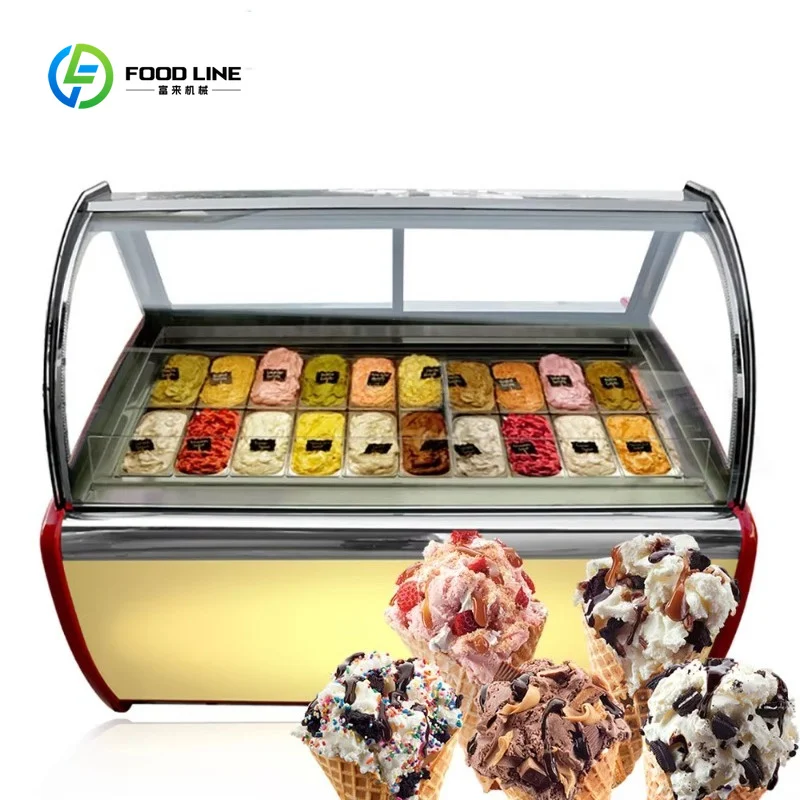 Customized Europe Standard Ice Cream Display Counter Gelato Freezer Popsicle Showcase Refrigerator Case