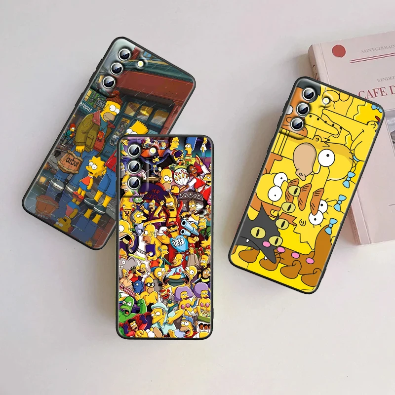 Simpsons Cartoon Fashion For Samsung Galaxy S24 S23 S22 S21 S20 FE S10 S10E Plus Ultra Pro Lite 5G Black Back Phone Case