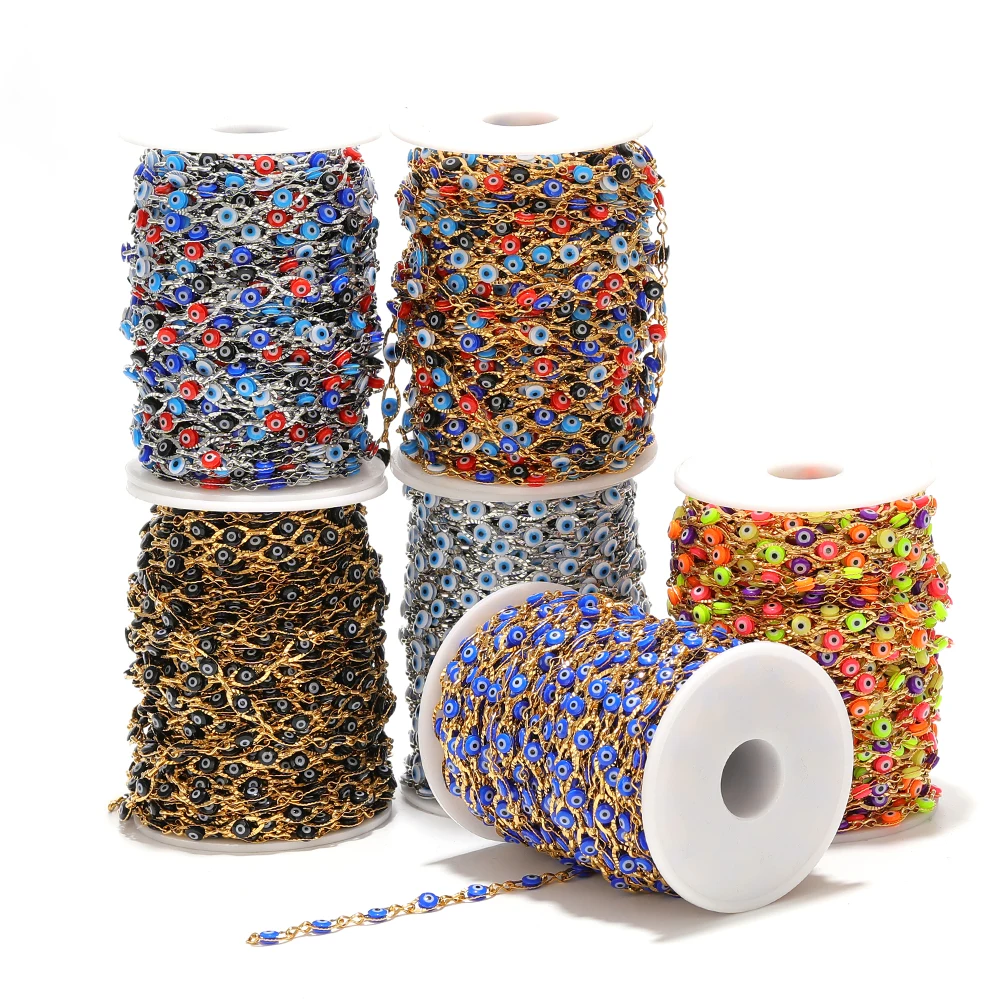 1 Meter Edelstahl-Plastikperlen, Türkei-Augen-Anhänger, ovale Gliederketten, Perlenkette für DIY-Schmuckherstellung von Halsketten und Armbändern – Detail 5