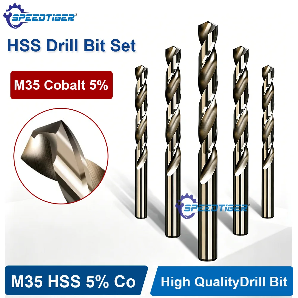 

SPEEDTIGER M35 Cobalt Twist Drill Bit High Hardness Straight Shank for Stainless Steel Metal Drilling 1.0-20mm diameter